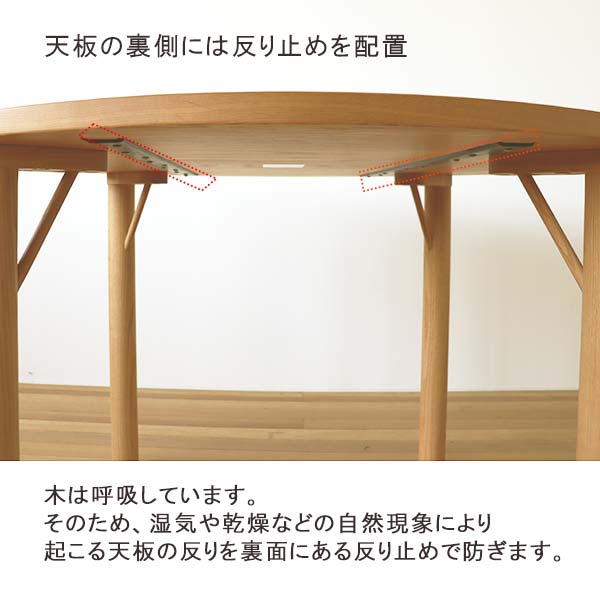 天板の裏側には補強桟があり、反りなどを防ぎます